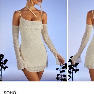 OH POLLY Embellished Asymmetric Corset Mini Dress in Ivory SIZE 8 Worn Once